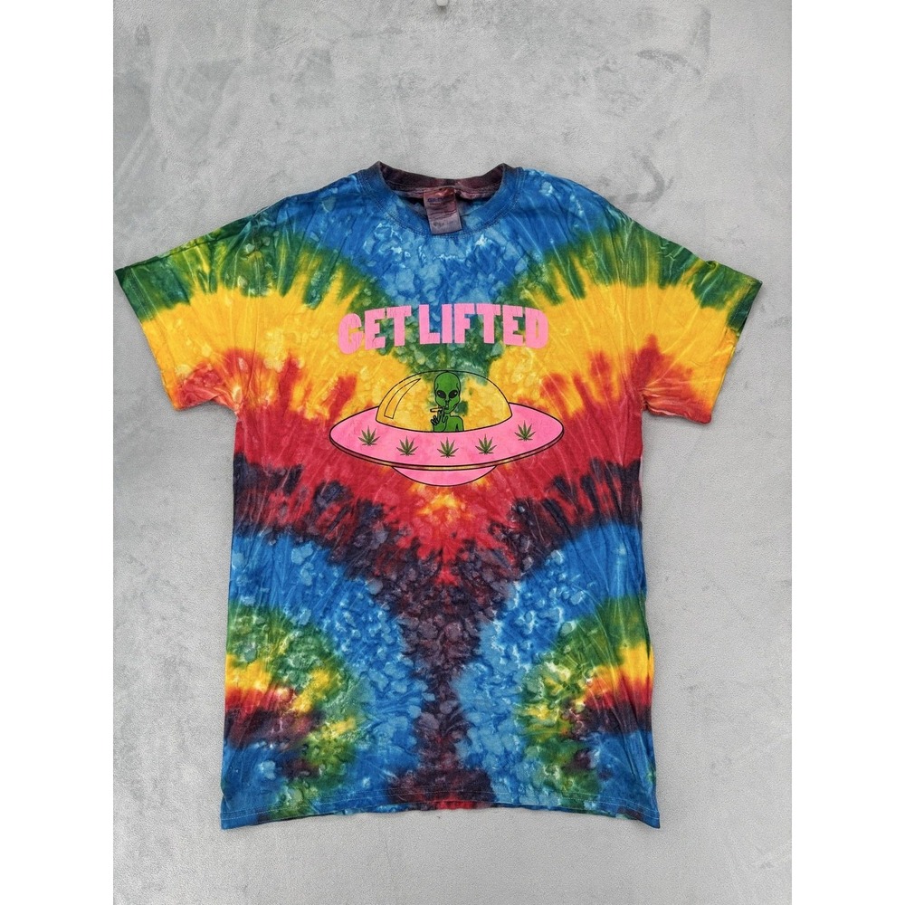 Gildan Shirt Mens Small Multicolor Get Lifted Alien UFO Tie Dye Heavy Cotton